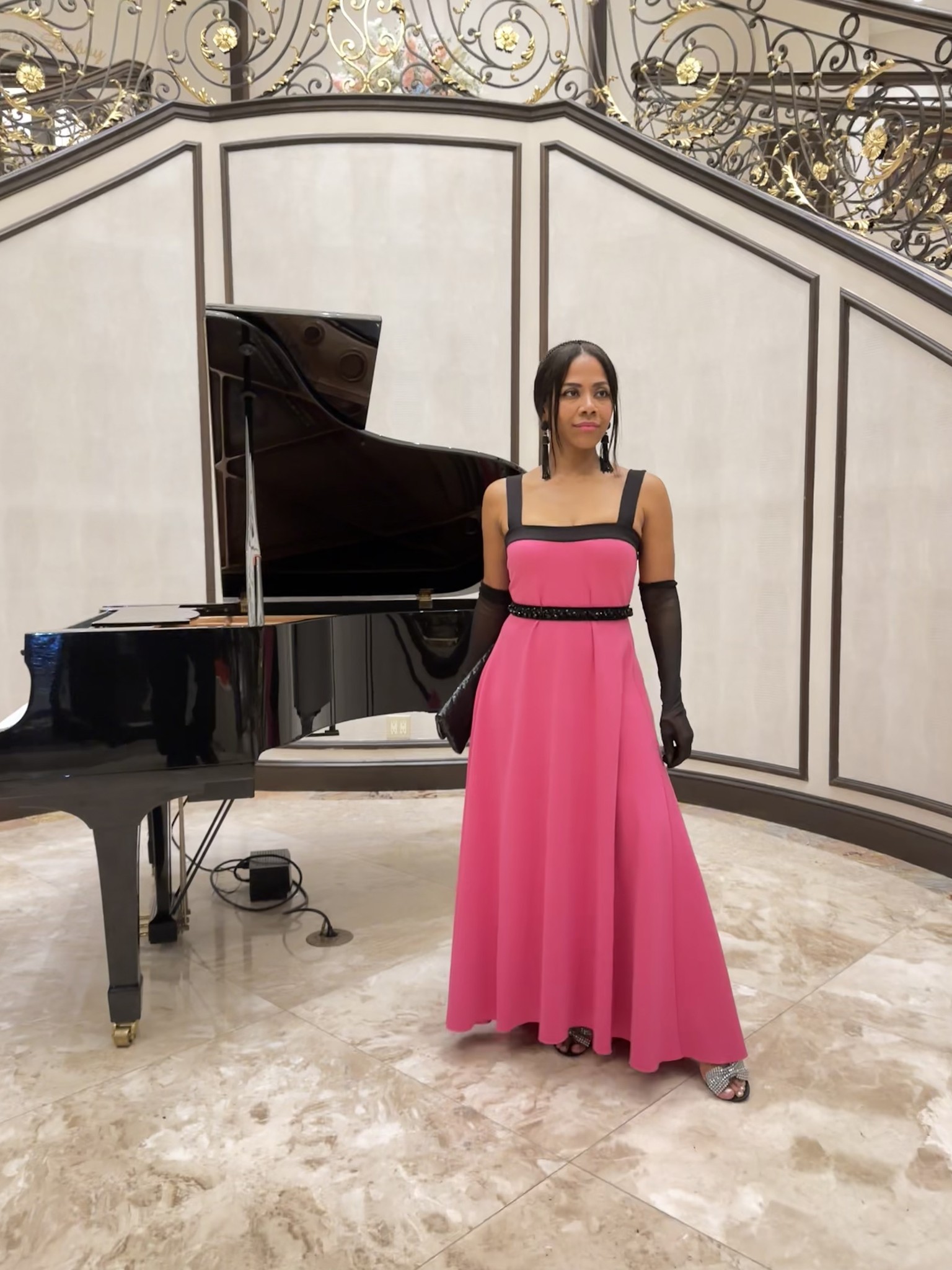hot pink black tie dress Shock the system. Show up in Pink🩷. A affair is usually looked at with such seriousness. Most people think black or navy. You know... demure.😏 But every occasion, black A Line V Neck new arival this look is perfect Color:YAM