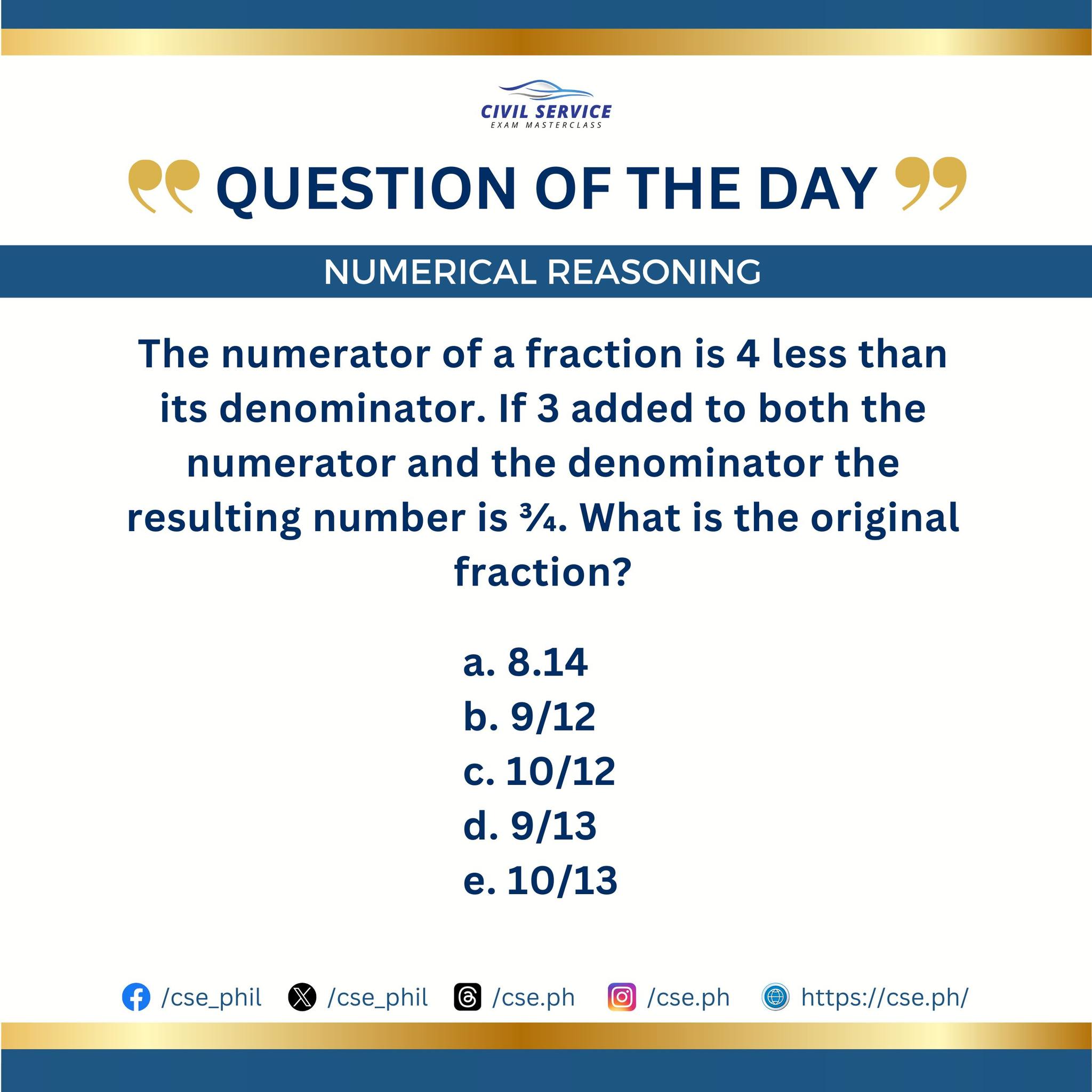 NUMERICAL REASONING The numerator... - Civil Service Exam PH | Facebook