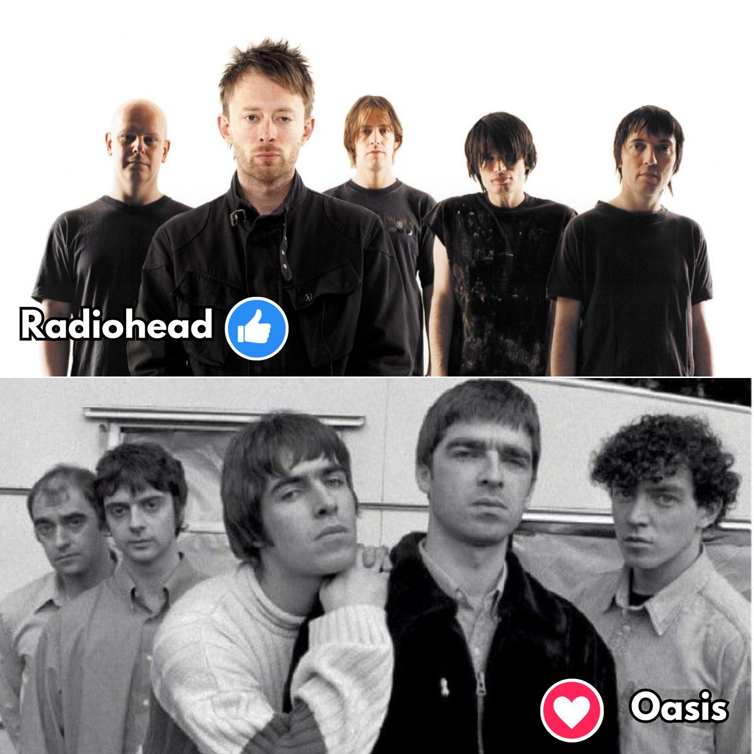👍 Radiohead / ❤️ Oasis / 😍 Blur / 🔥 The Verve Radiohead