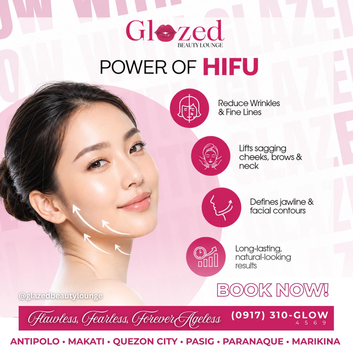Kayang magpaganda, kayang mag-glow with Glazed Beauty Lounge's HIFU! ✨ Achieve a firmer, more lifted, and refreshed look with a non-invasive treatment designed to help you feel confident and radiant with little