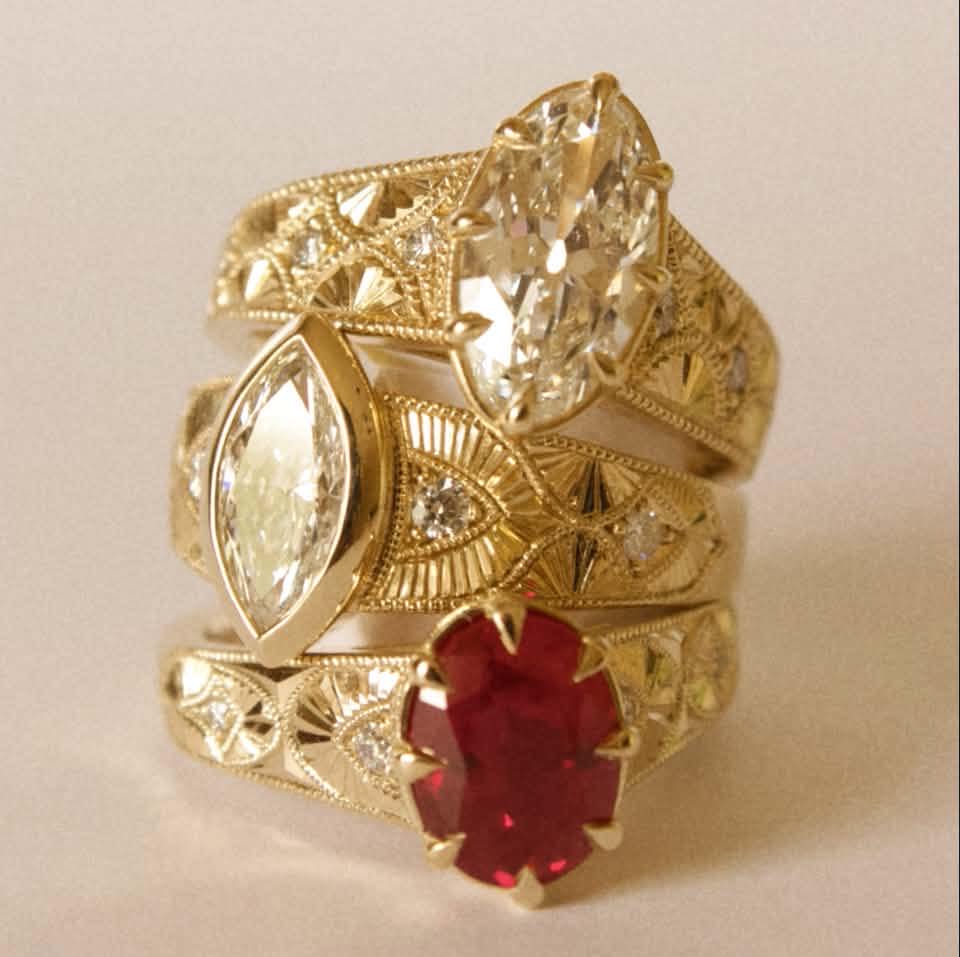 Bespoke 14k yellow gold ruby hand engraved ring. • • • #bespoke # ...