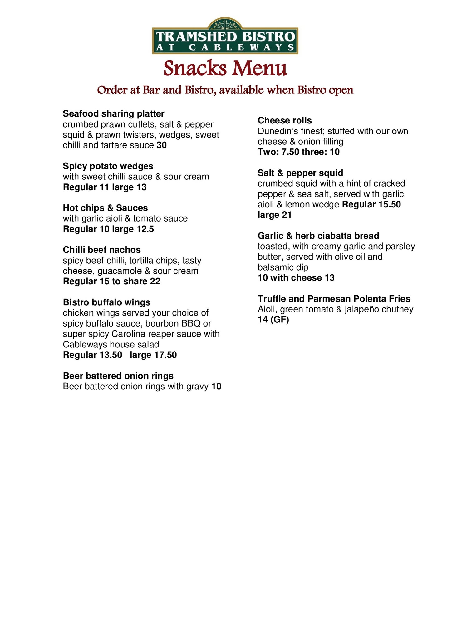 Cableways - Cableways Snack Menu 2025 | Facebook