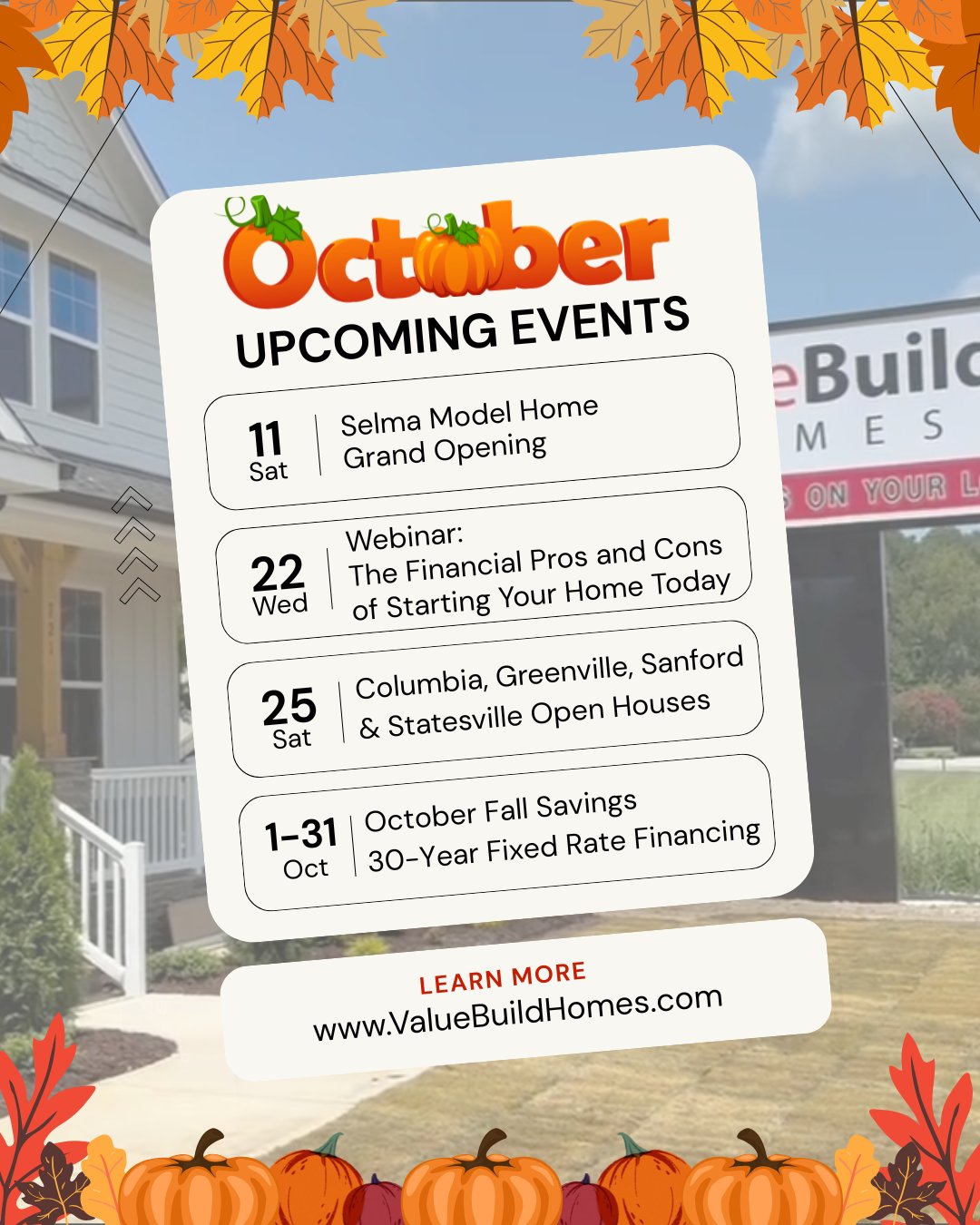 🍂 October is packed with excitement at... - Value Build Homes | Facebook