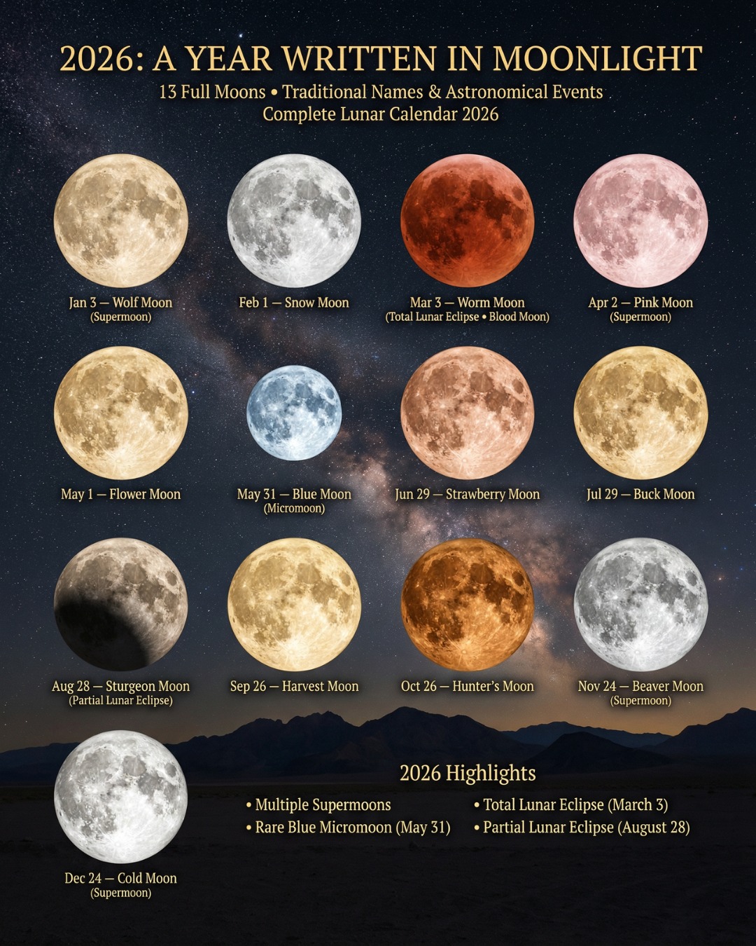 Moon and sun bring several cosmic events in 2026. Here's when the