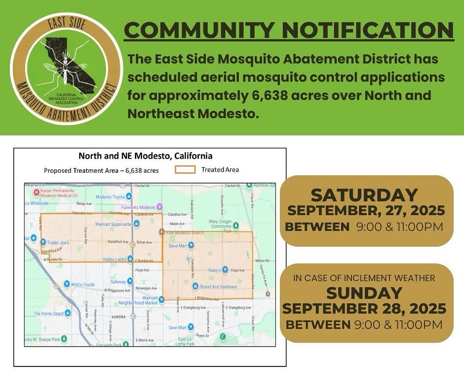 209 - Modesto Being Sprayed For Mosquitoes This Weekend 🚫 🦟 Heads up ...
