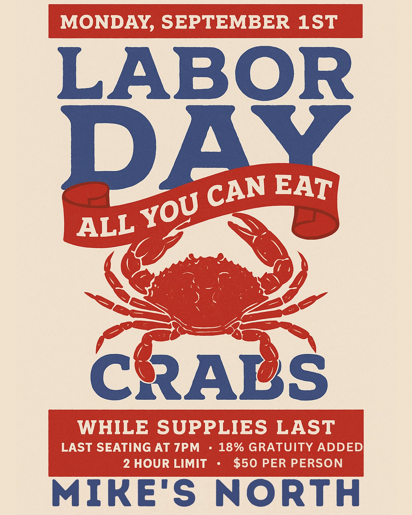 Mikes - 🦀 All You Can Eat Crabs at Mike’s North! 🦀 For just $50 per ...