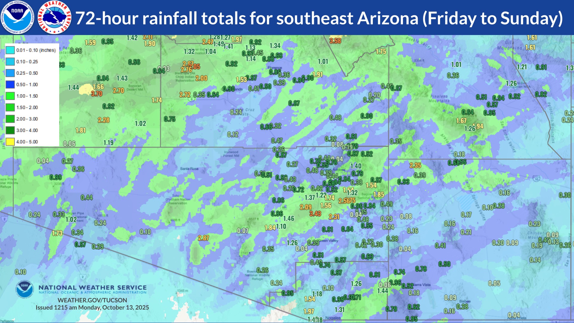 US - 72-hour rainfall totals (Friday through Sunday) varied widely ...