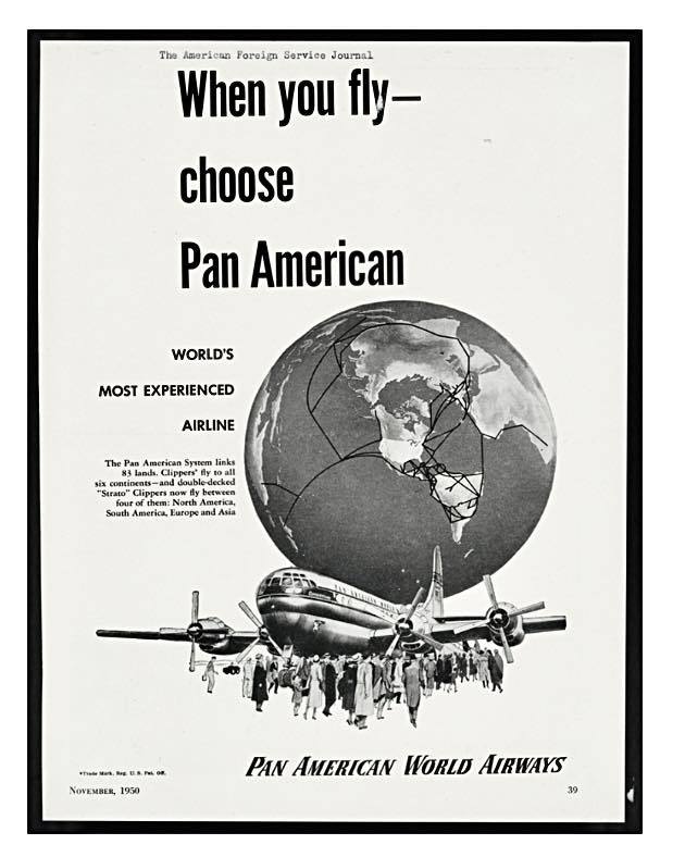 Pan Am Constellation plane in flight circa 1952