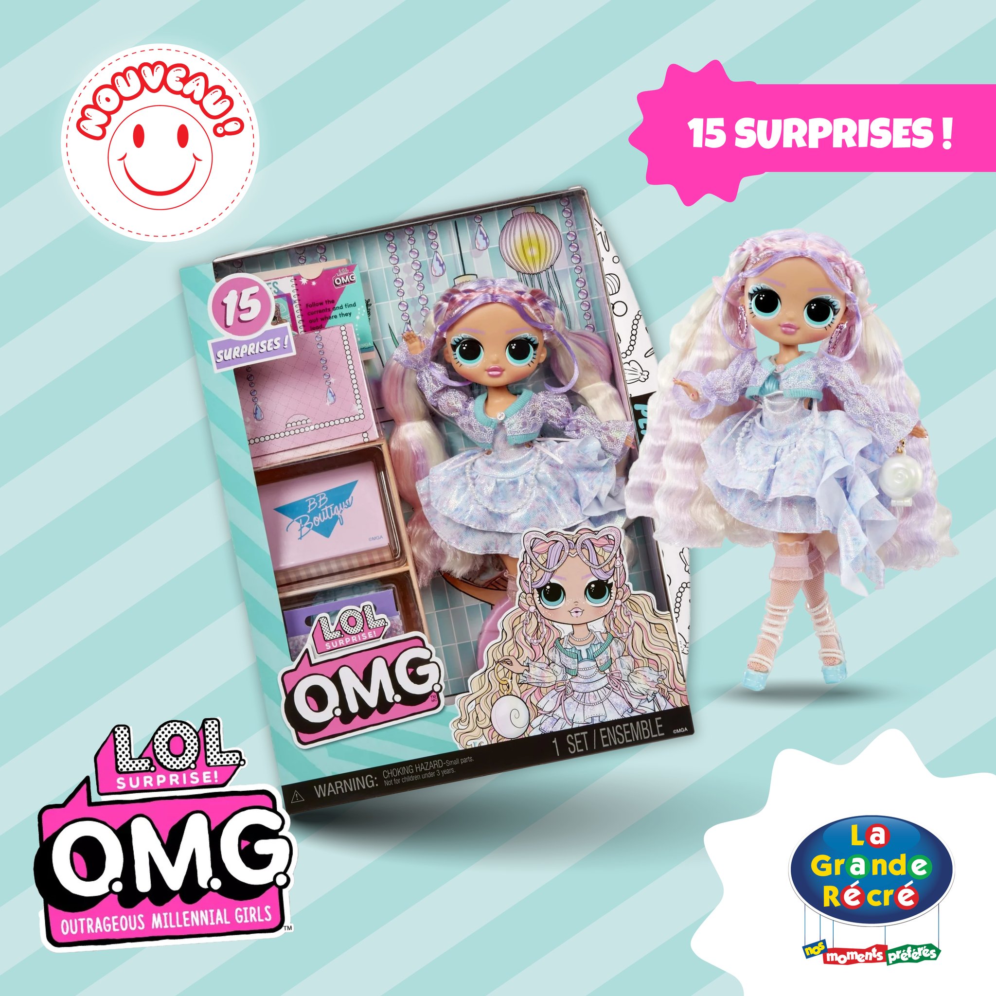 L.O.L. Surprise! OMG Pearla – Poupée Sirène Avec 15 Surprises – Vêtements Et Accessoires – Articulée – Dès 4 Ans