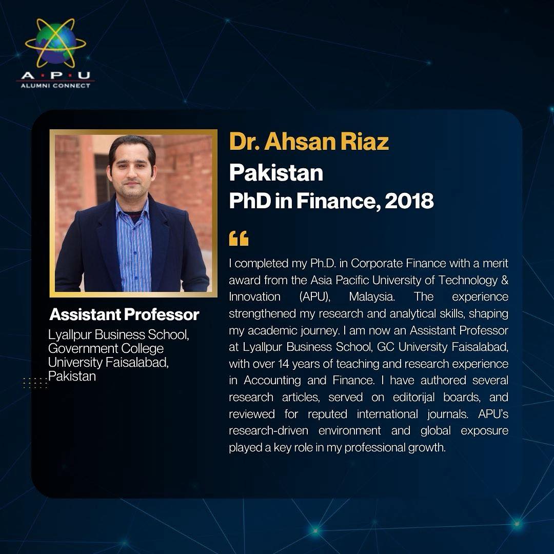 Meet Dr. Ahsan Riaz from Pakistan,... - APU Alumni Connect | Facebook
