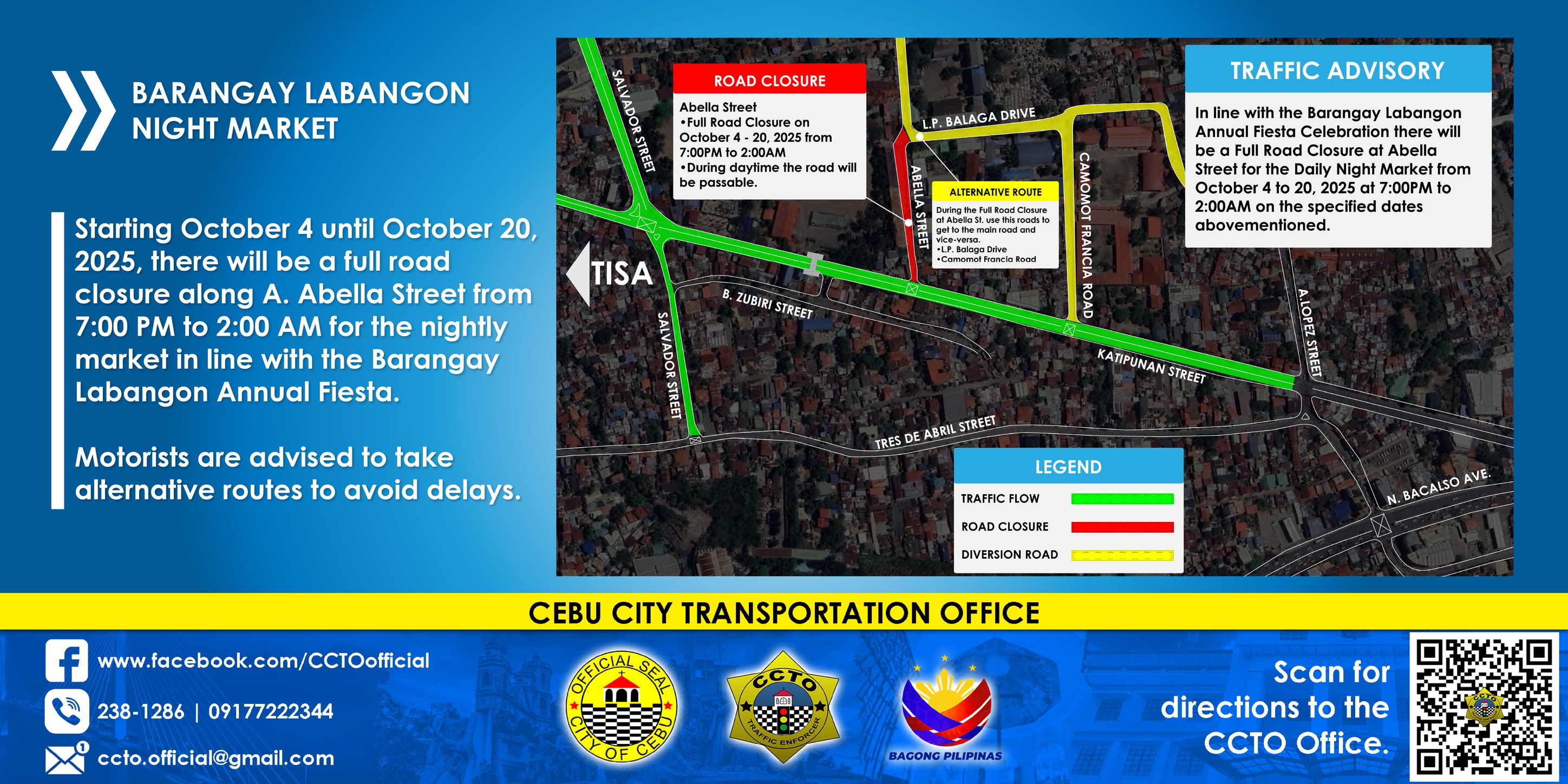 Cebu - TRAFFIC ADVISORY Barangay Labangon Full Road Closure at A ...