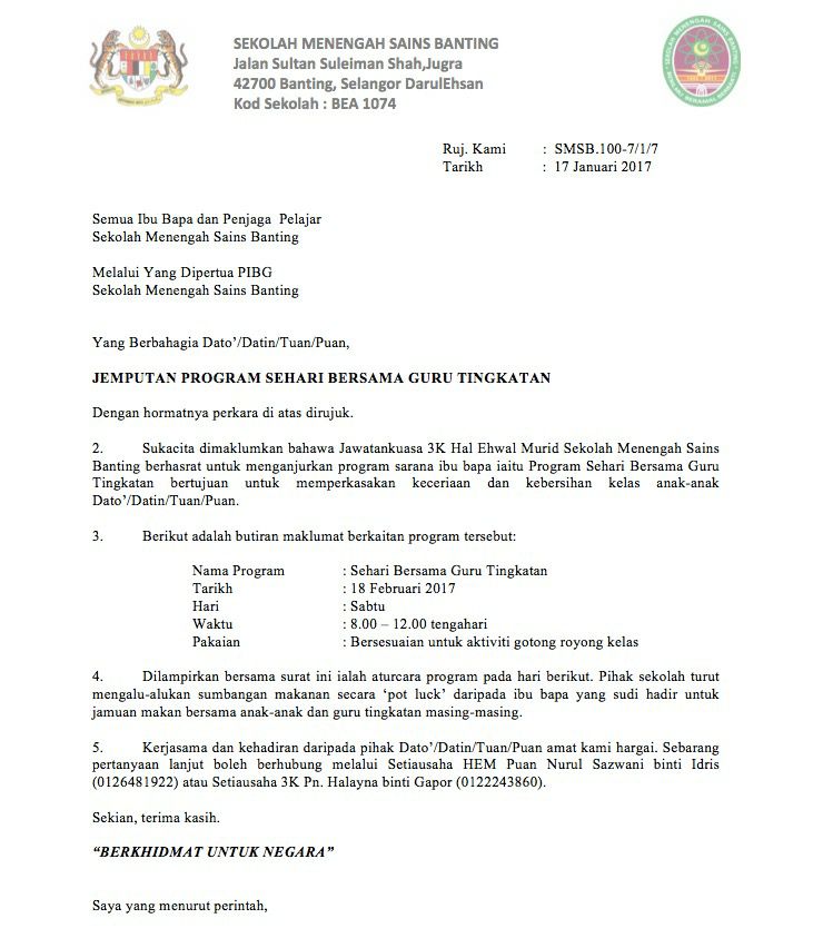 SM Sains Banting - MAKLUMAN PROGRAM SARANA IBUBAPA DAN 3K(fokus ...