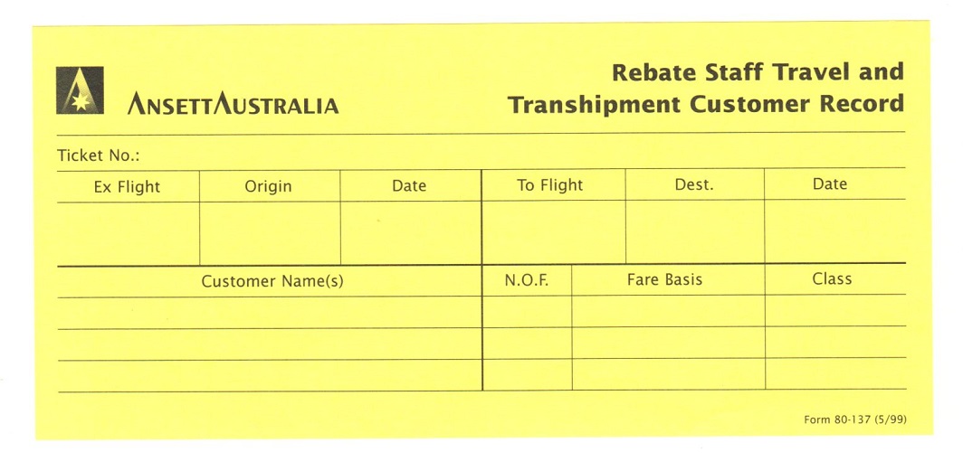 Sir - ANSETT AUSTRALIA Rebate Staff Travel and Transhipment Customer ...