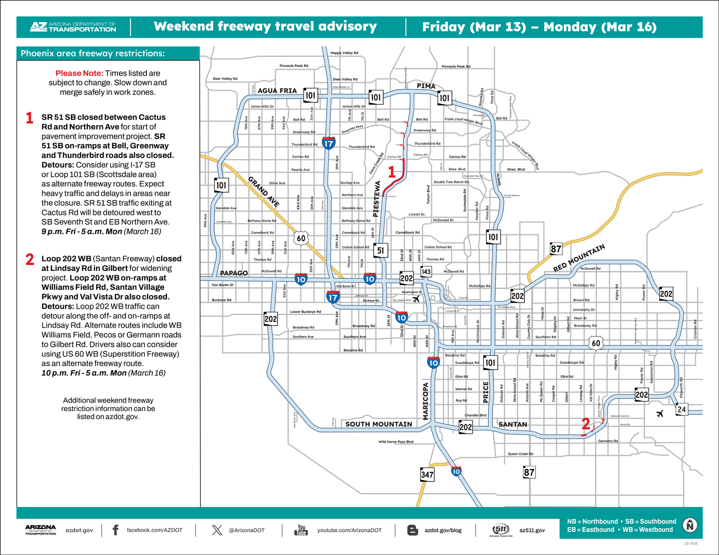 CN-RZ765wzb地図2020 Plan for a pair of freeway closures in the metro Phoenix area this