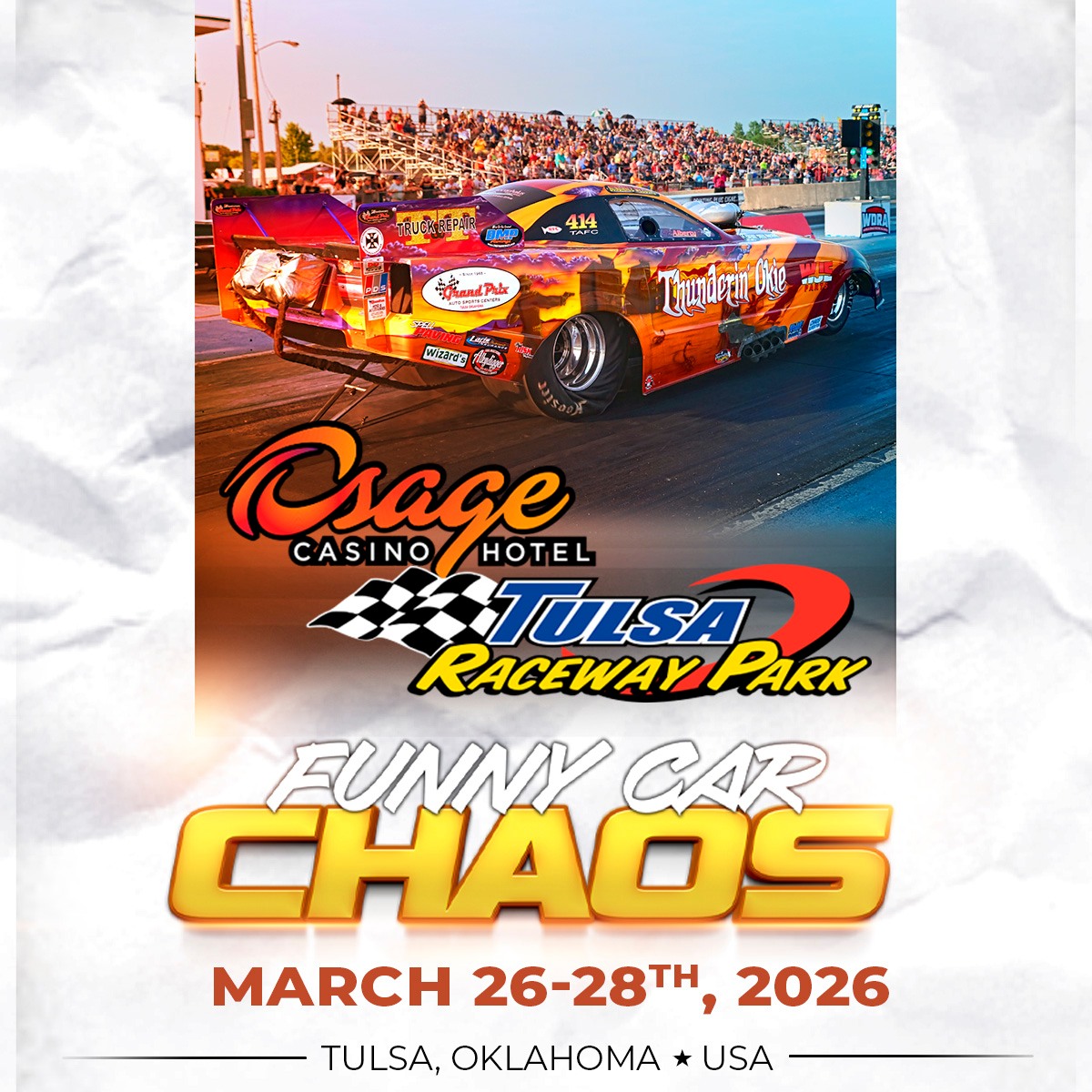 Funny Car Chaos 2026 season opener at Tulsa Raceway Park