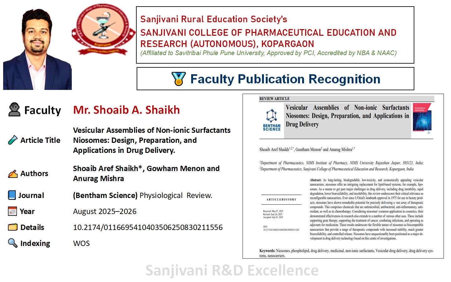 We are proud to share that Mr. Shoaib A. Shaikh, faculty member at ...