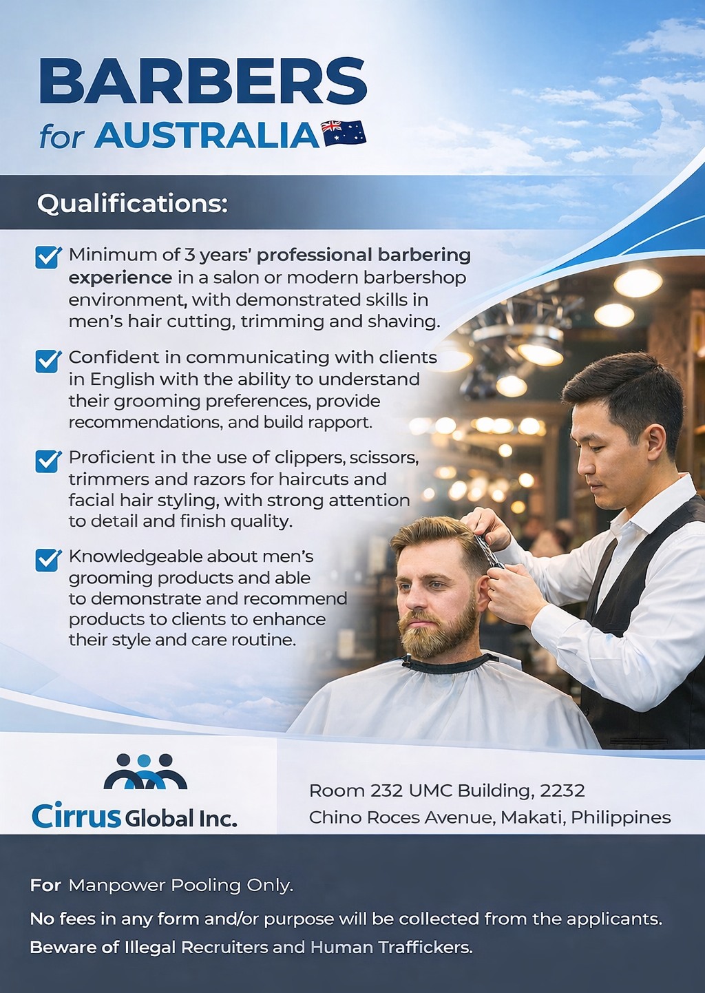 Jobs - BARBERS for AUSTRALIA Qualifications: ️ Minimum of 3 years ...