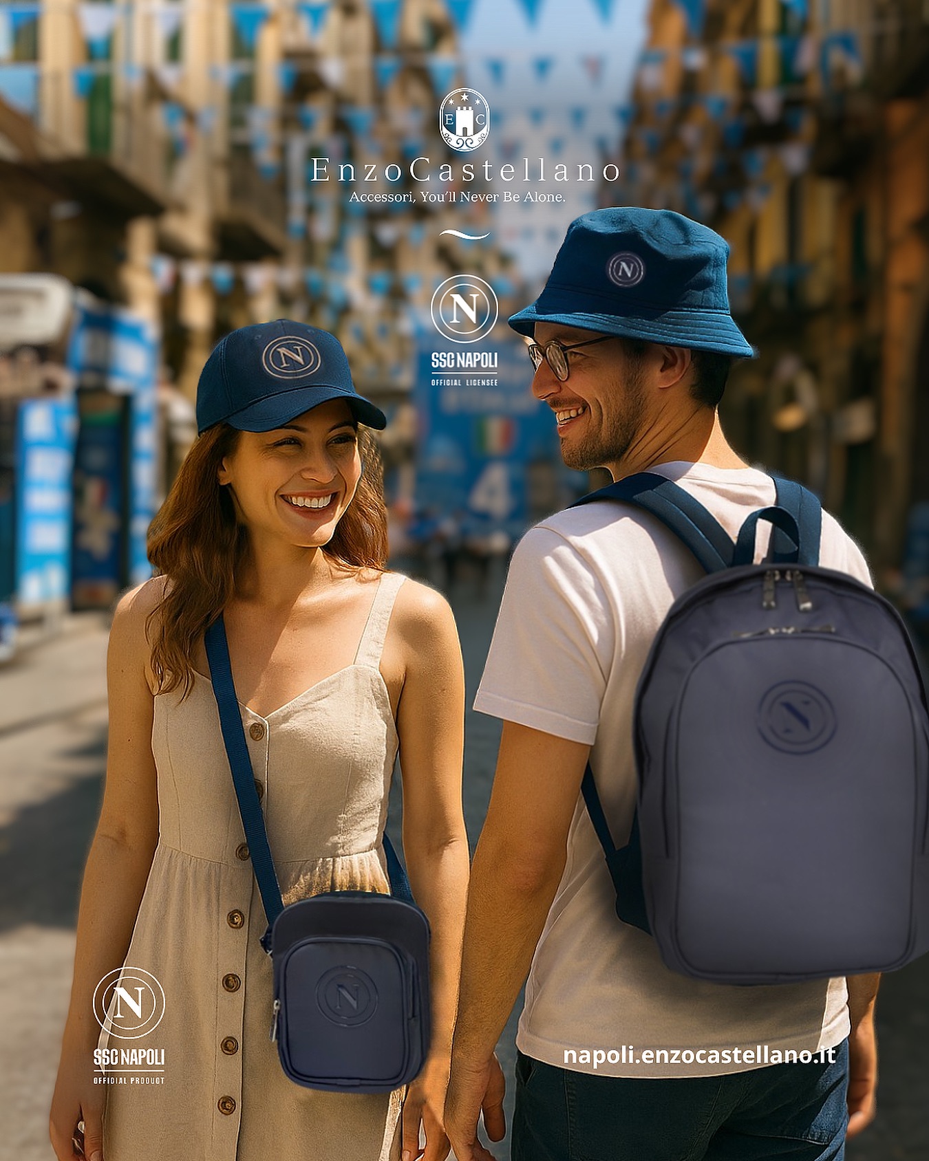SSC Napoli Enzo Castellano Sac De Sport Bleu – 57x28 Cm, Nylon, Poignées + Bandoulière, écusson équipe