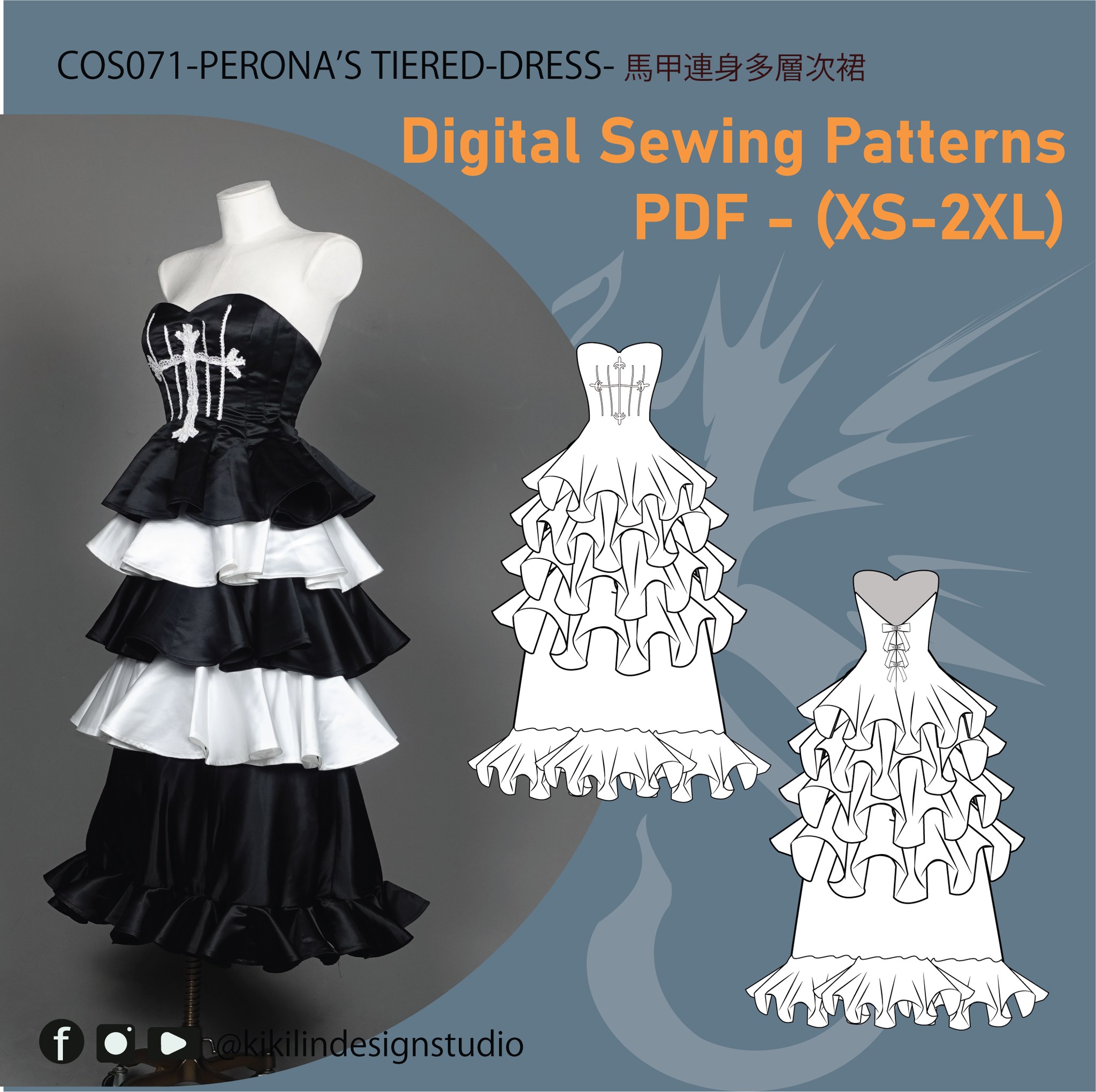Kiki - 🚨 The Digital Sewing Pattern for this dramatic, tiered Black ...