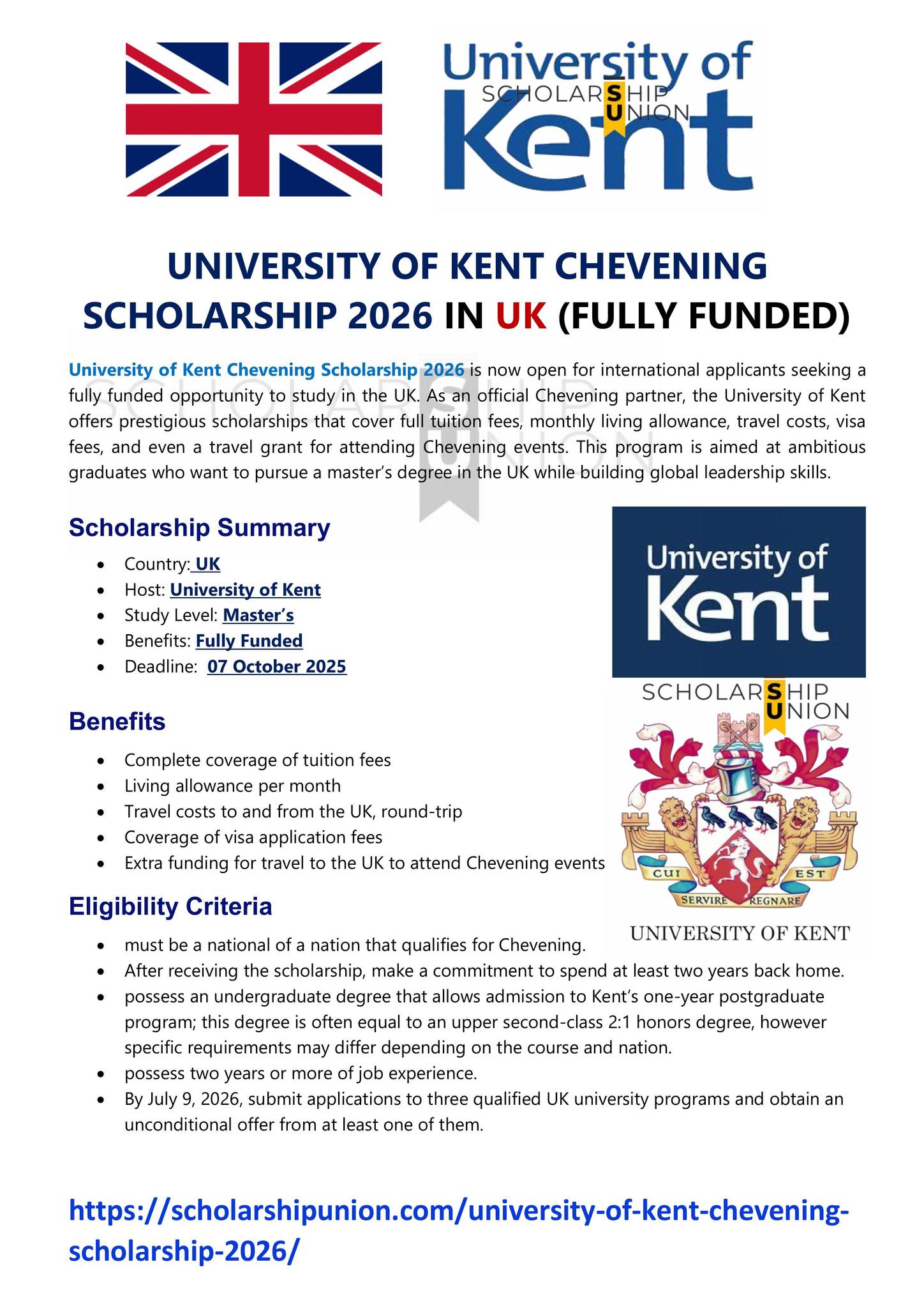 University of Kent Chevening... - Scholarship Union | Facebook