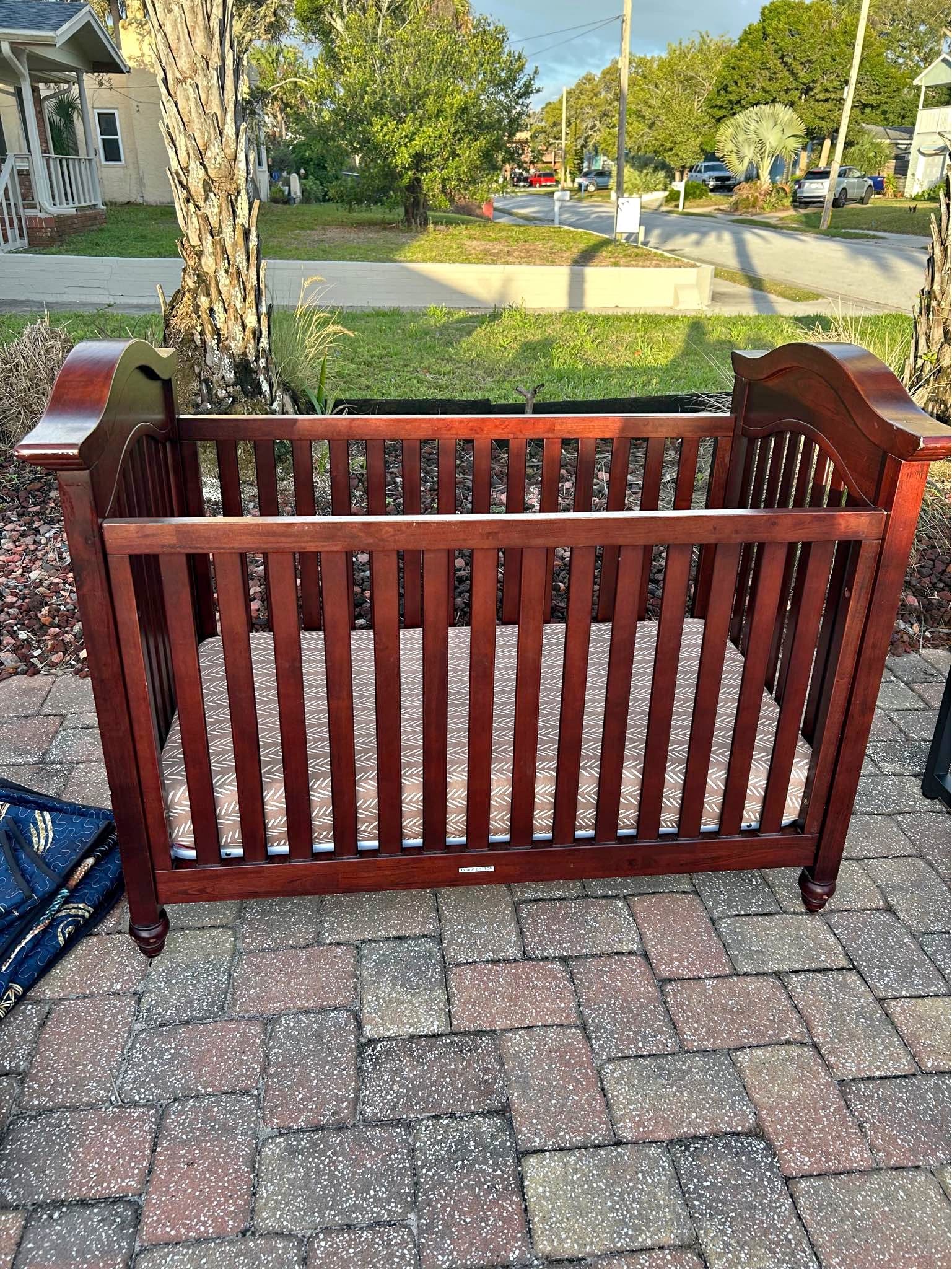 Cherry Baby Crib with Like New Mattress - Cribs - Ormond Beach, Florida