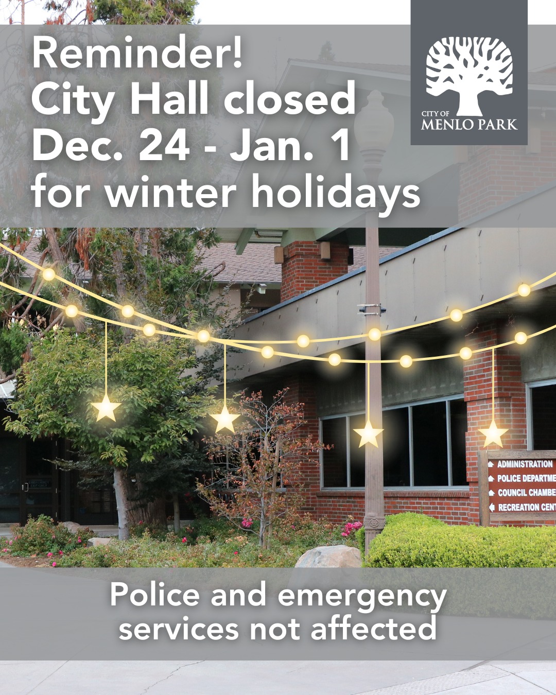 City - ⛄ Reminder, #MenloPark! City offices will be closed Wednesday ...