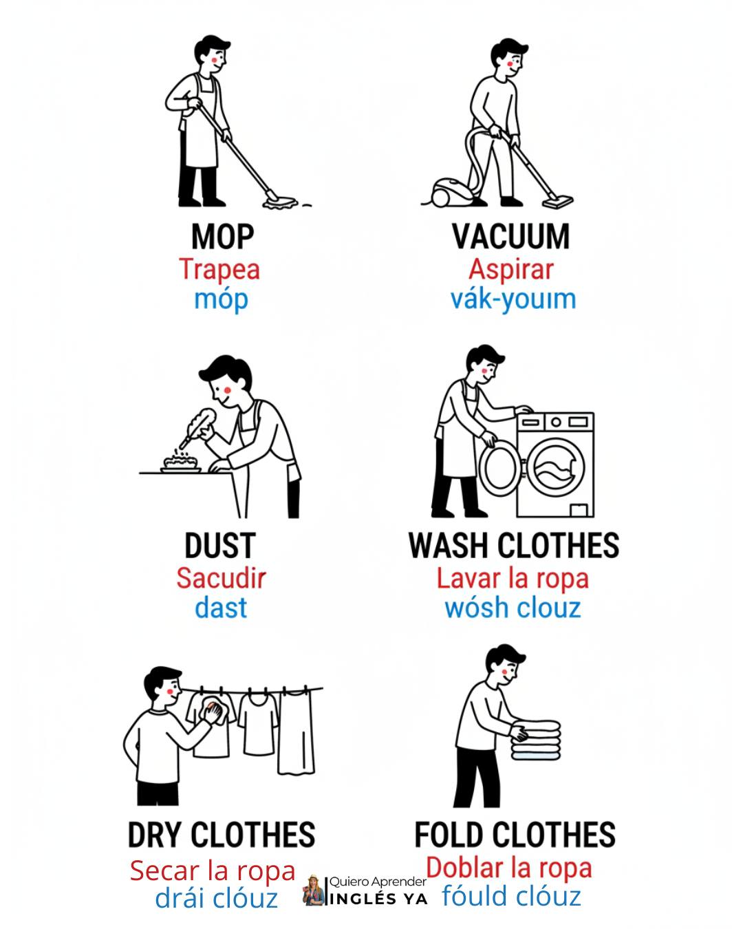 Quiero - 🧹 ¡Limpieza del hogar! Aprende inglés con tareas como barrer y