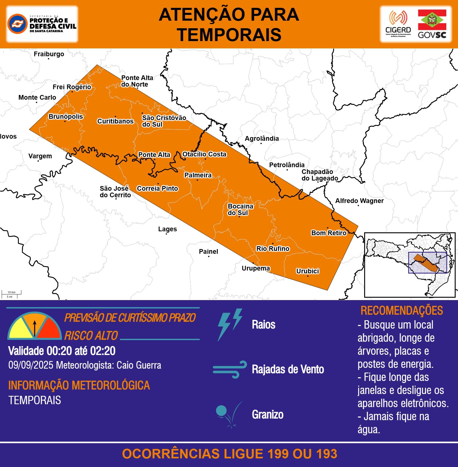 Defesa - ATENÇÃO - 09/09 00:20 - TEMPORAIS com RAIOS, RAJADAS DE VENTO ...