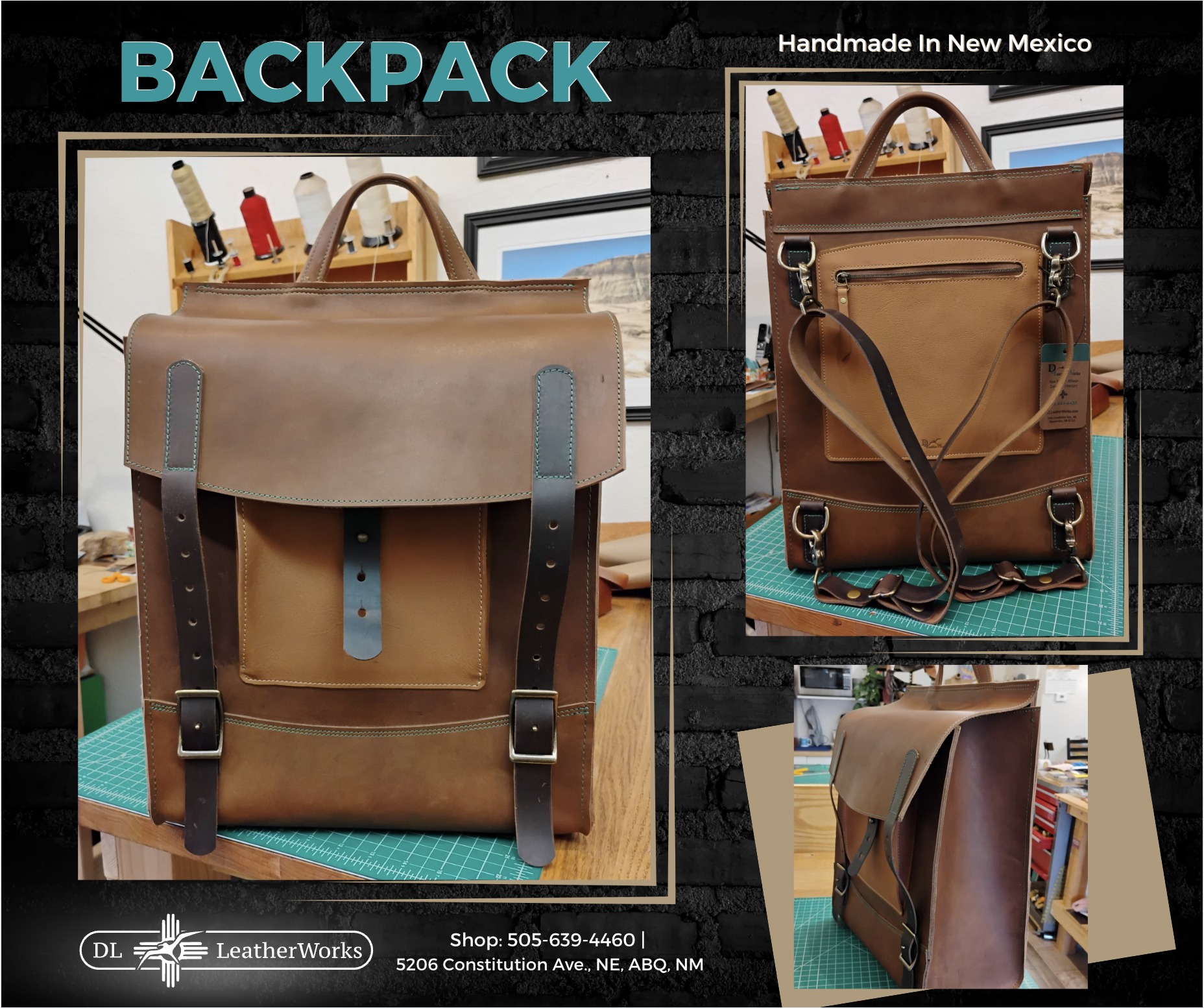 custom leather backpack new mexico Natalia Tooled Convertible Exclusively crafted of durable genuine leather in a cinnamon and brown two New Mexico Leather Backpack