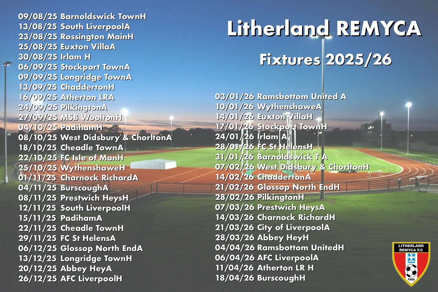 Fixtures for 2025/26 ; why not come... - Litherland Remyca FC | Facebook