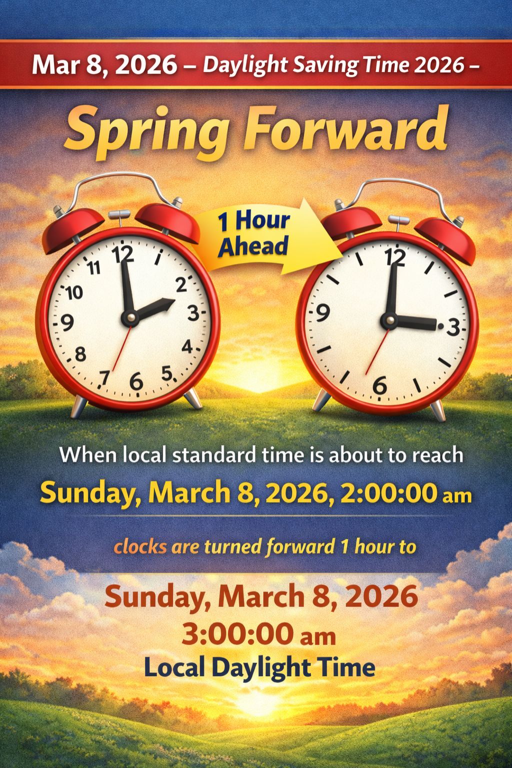 Happy - ⏰🌞 Daylight Saving Time 2026 – Spring Forward 📅 Sunday, March 8 ...
