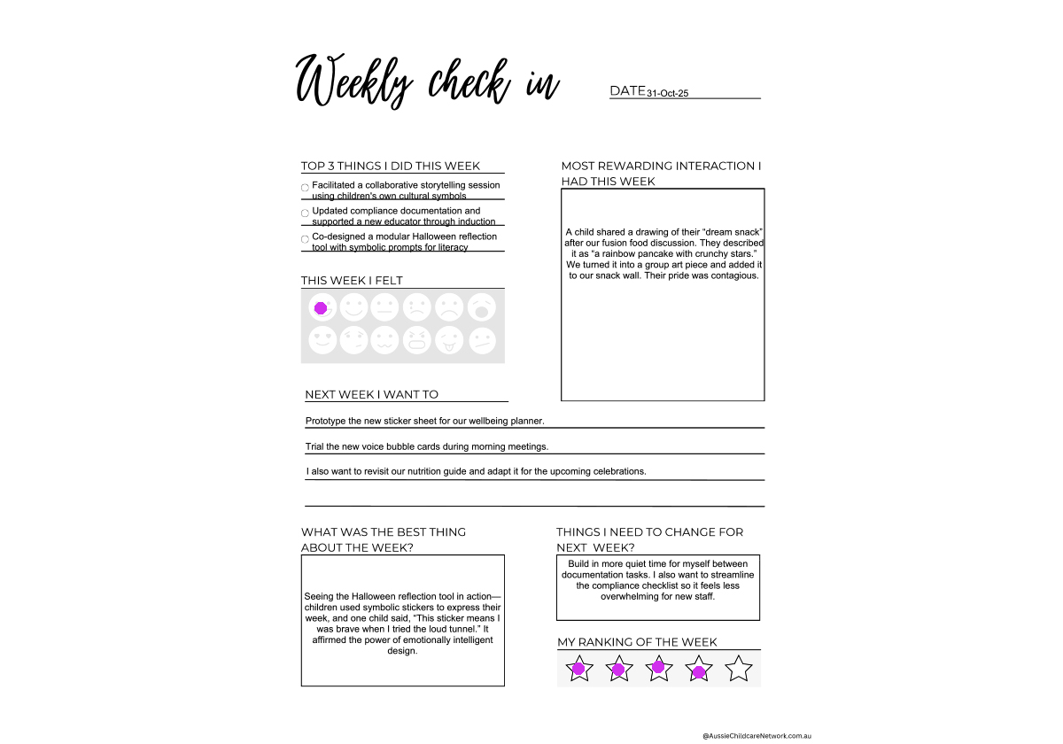 Aussie - Weekly Check-In The Weekly Check-In template offers educators ...