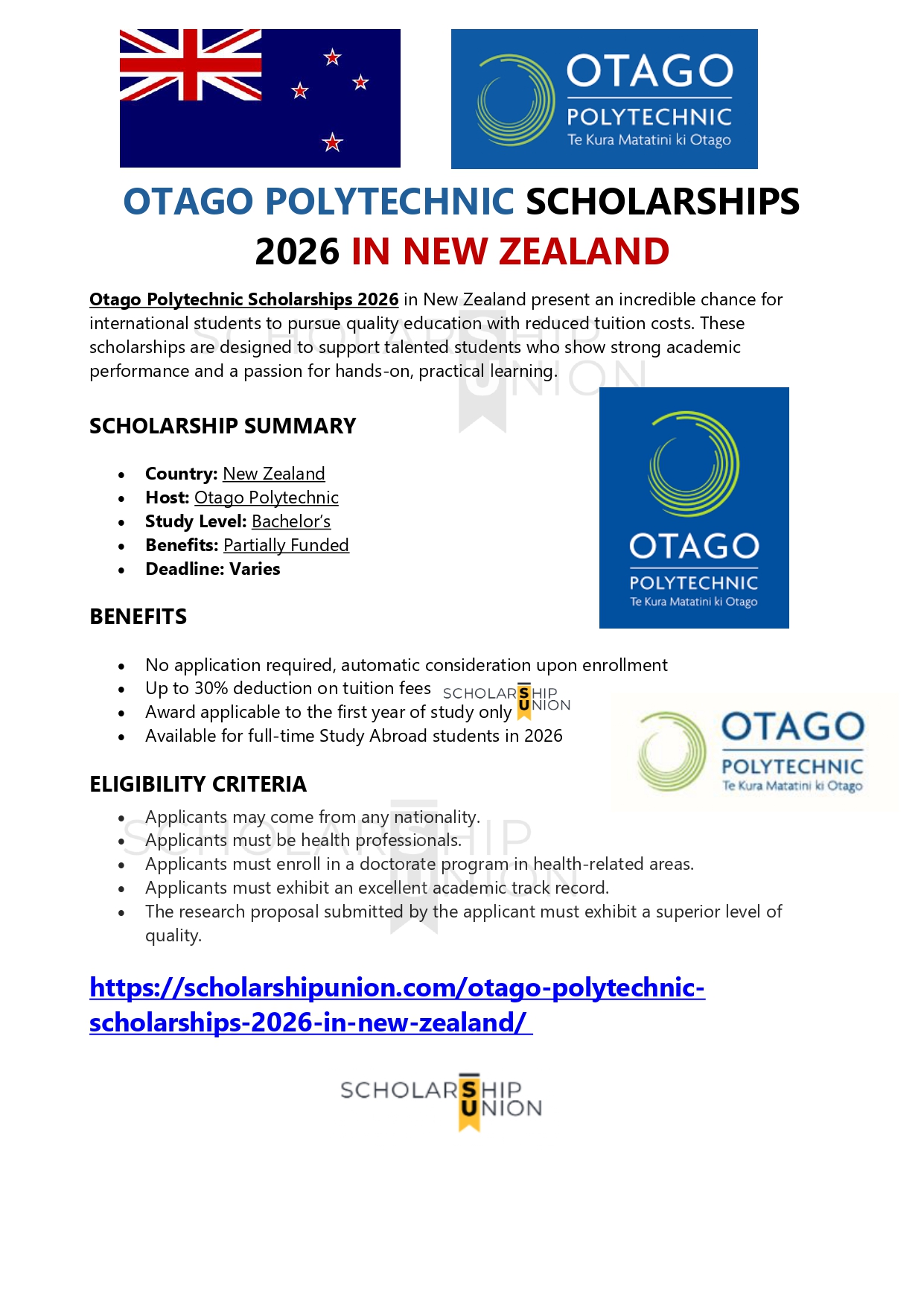 Otago Polytechnic Scholarships 2026 in... - Scholarship Union | Facebook