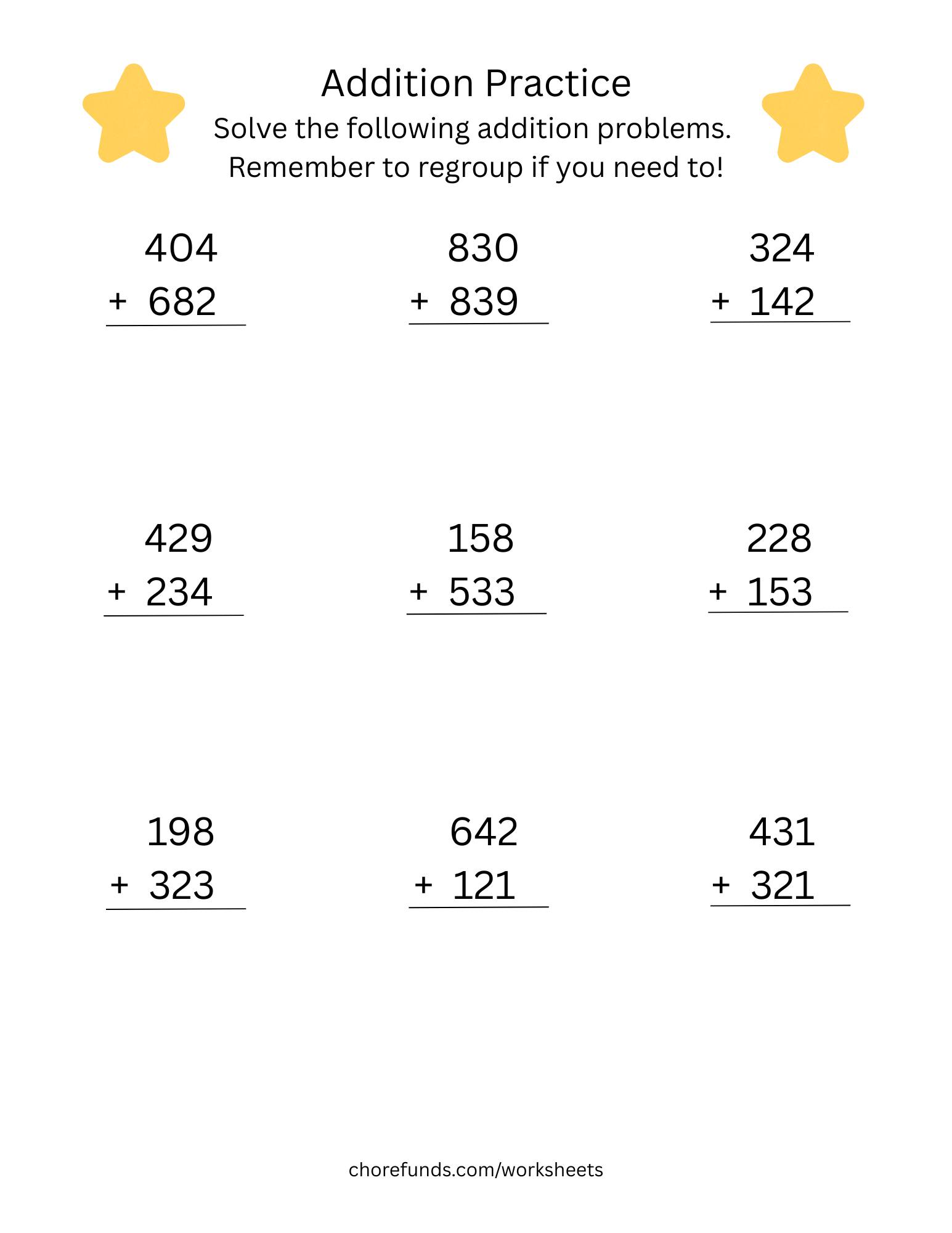 This is a fun math worksheet for triple digit addition! Save and print ...