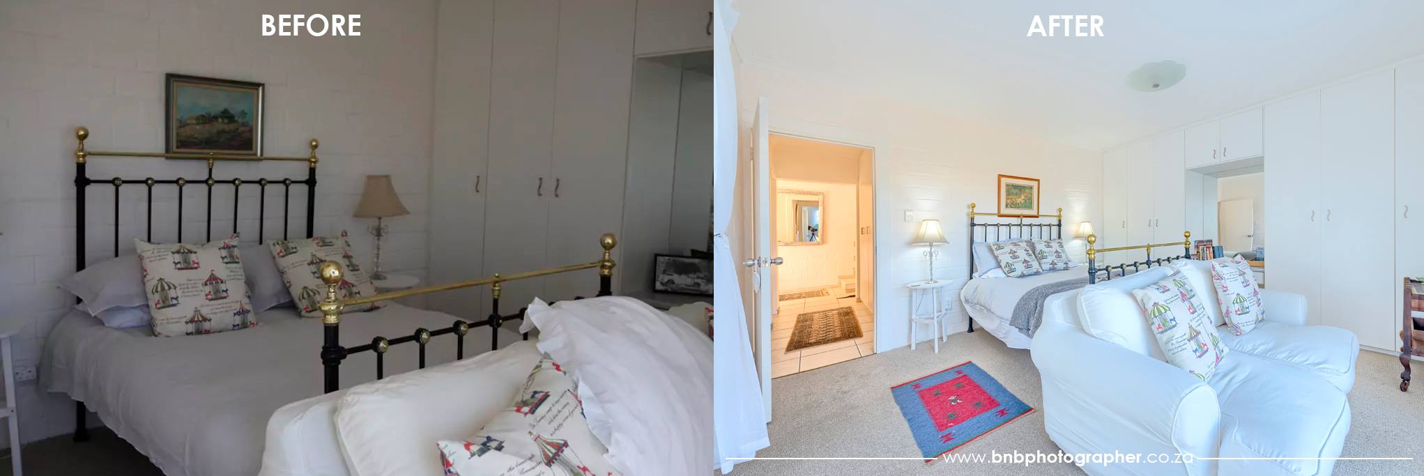 Bnb - The before photo's angle is very closed off, making the room feel ...