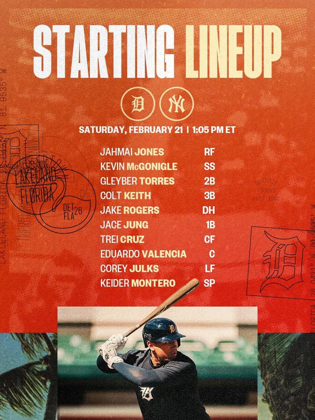 Detroit - SPRING TRAINING OPENER Today 1:05pm DET (0-0) @ NYY (0-1 ...