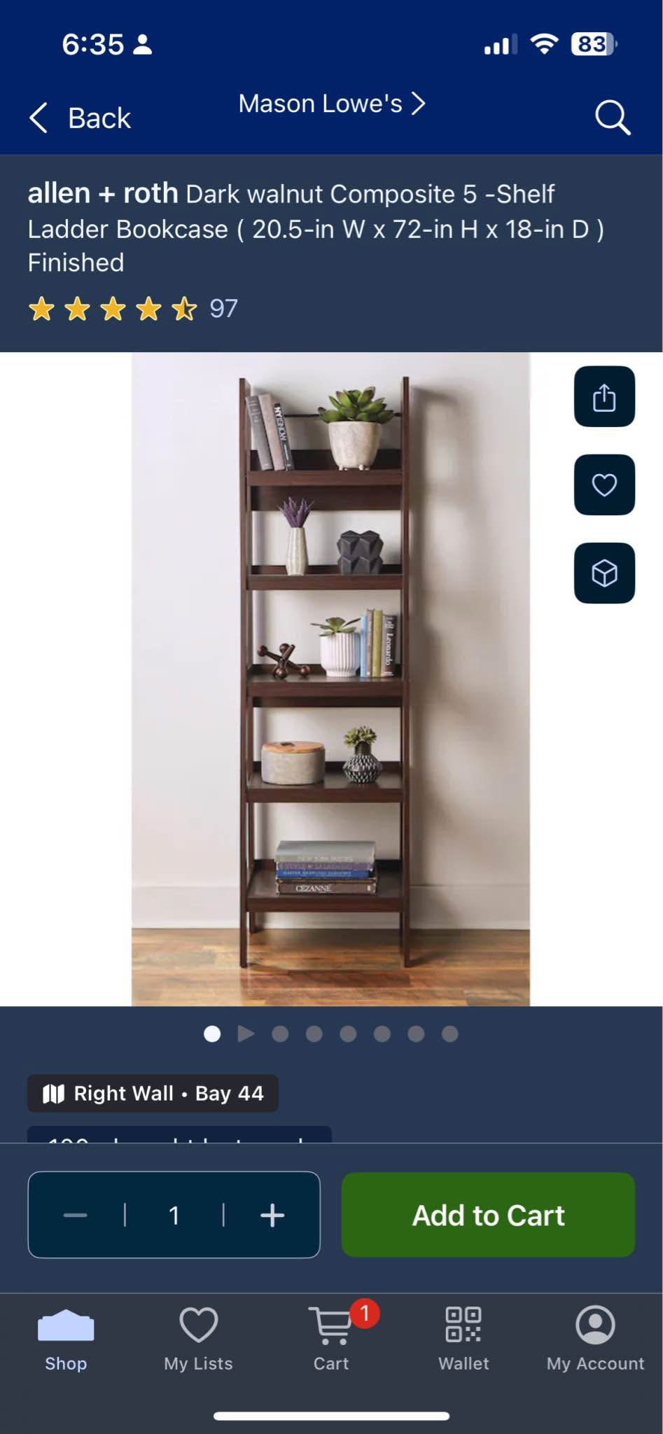 allen + roth Dark walnut Composite 5 - Shelf Ladder Bookcase ...