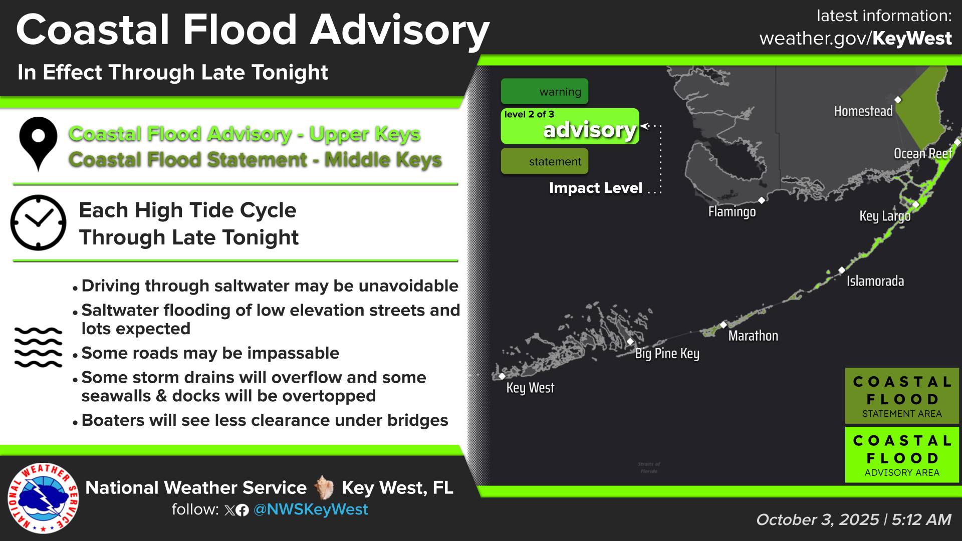 US - A graphic with a map showing a Coastal Flood Advisory in effect ...