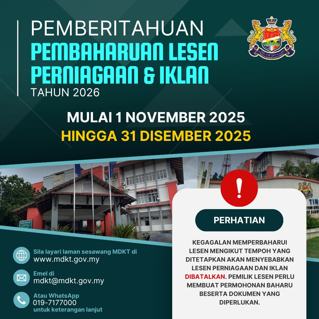 🟦 NOTIS PEMBERITAHUAN :... - Majlis Daerah Kota Tinggi (MDKT) | Facebook