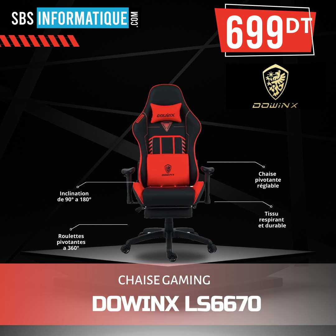 Chaise Gaming Ergonomique - Dowinx - Tissu Résistant - Soutien Lombaire Chaise Gaming Ergonomique - Dowinx - Tissu Résistant - Soutien Lombaire