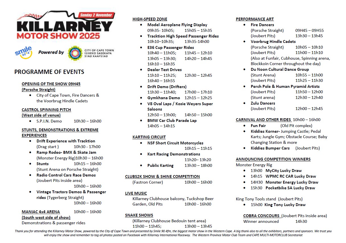 The programme of events... - Killarney International Raceway | Facebook