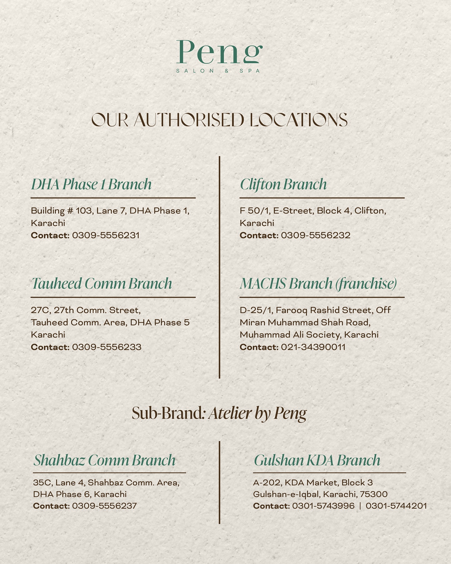 Peng - Here’s a list of our authorised locations in Karachi. Please ...