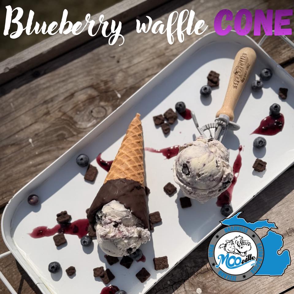 Moo-ville Creamery's new blueberry waffle cone ice cream flavor