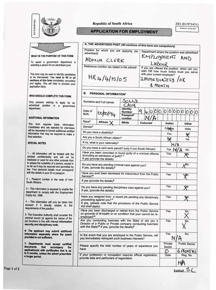 AUS DEE - EXAMPLE OF A COMPLETED Z83 FORM you use to apply...