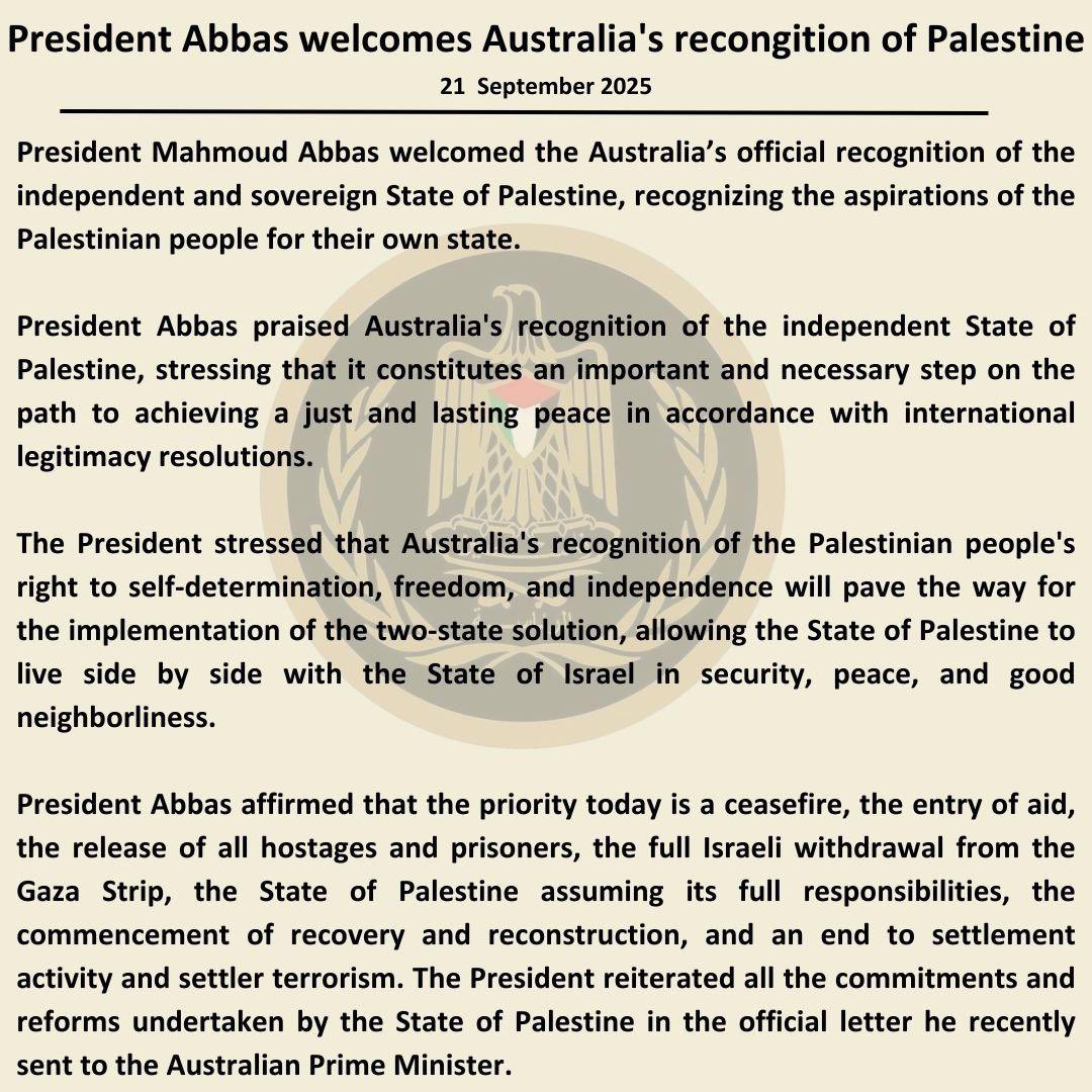 🇵🇸 🇦🇺 Palestinian President Mahmoud Abbas welcomes Australia’s official ...