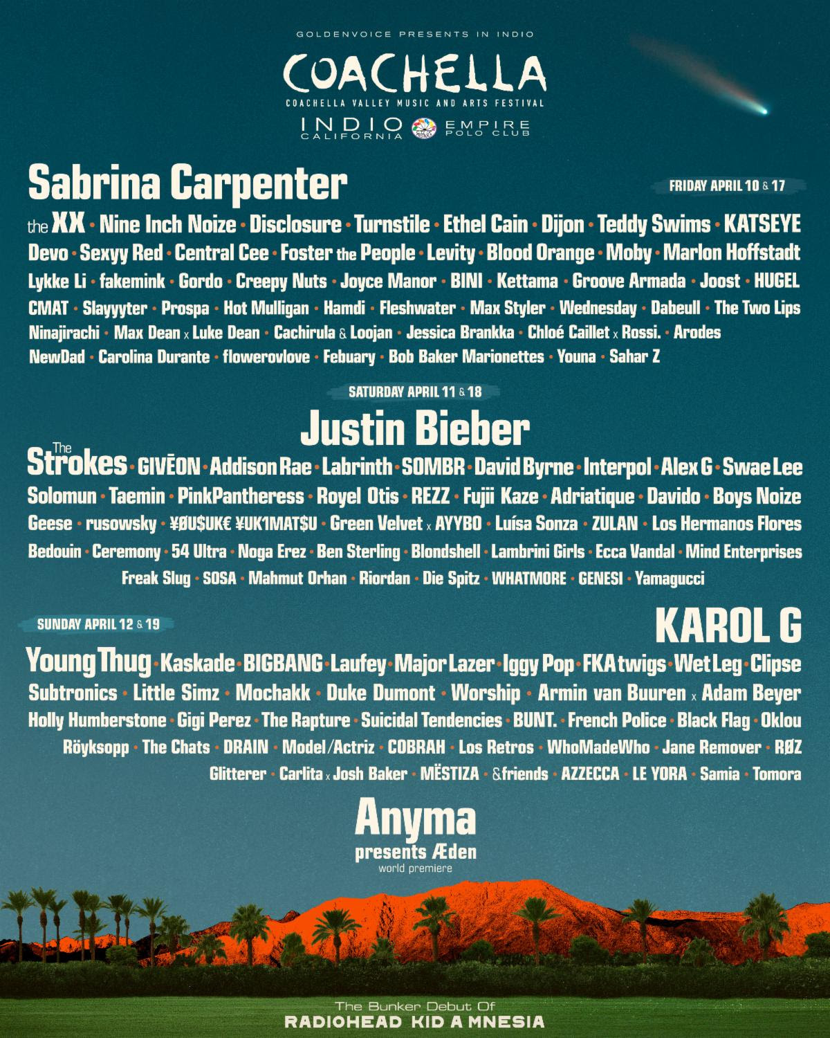2026 Coachella Line-up has dropped 🎤