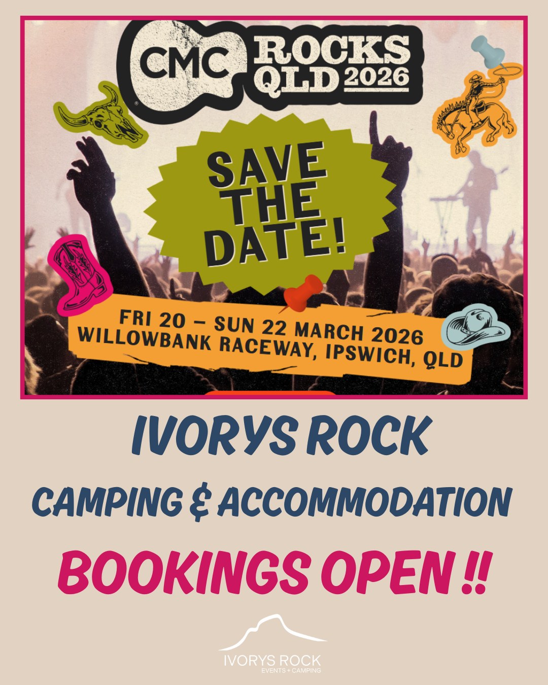 Ivory's - 🎉 Hey CMC 2026 crew! Camping & accommodation bookings at ...