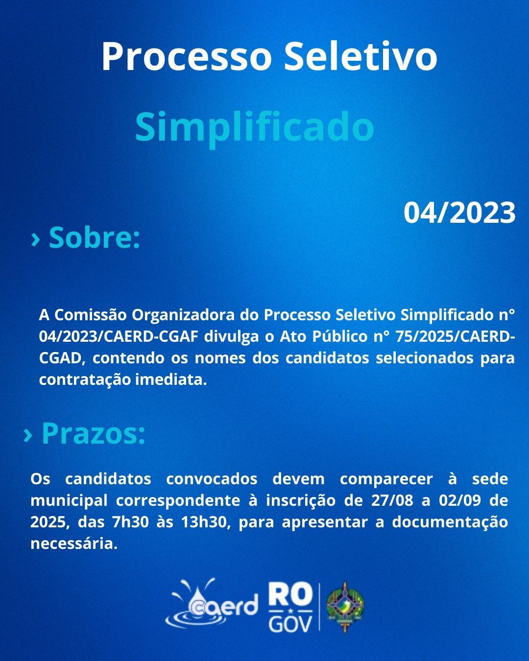 Caerd Rondônia - A CAERD torna pública a 20ª convocação de... | Facebook
