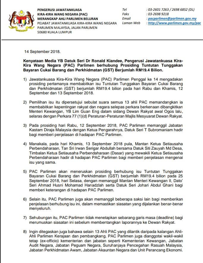 Kenyataan Media Daripada Pengerusi Parlimen Malaysia Facebook