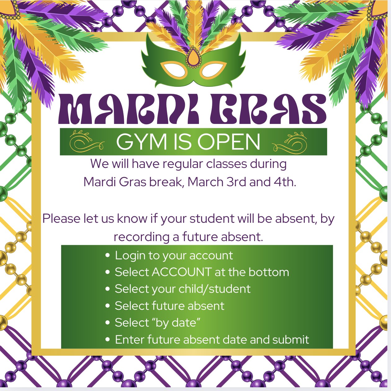 Next Level - Happy Mardi Gras! The gym is OPEN all week... | Facebook